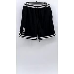 UNBRANDED Men's Black-White Mesh Drawstring Active Basketball Shorts SZ S